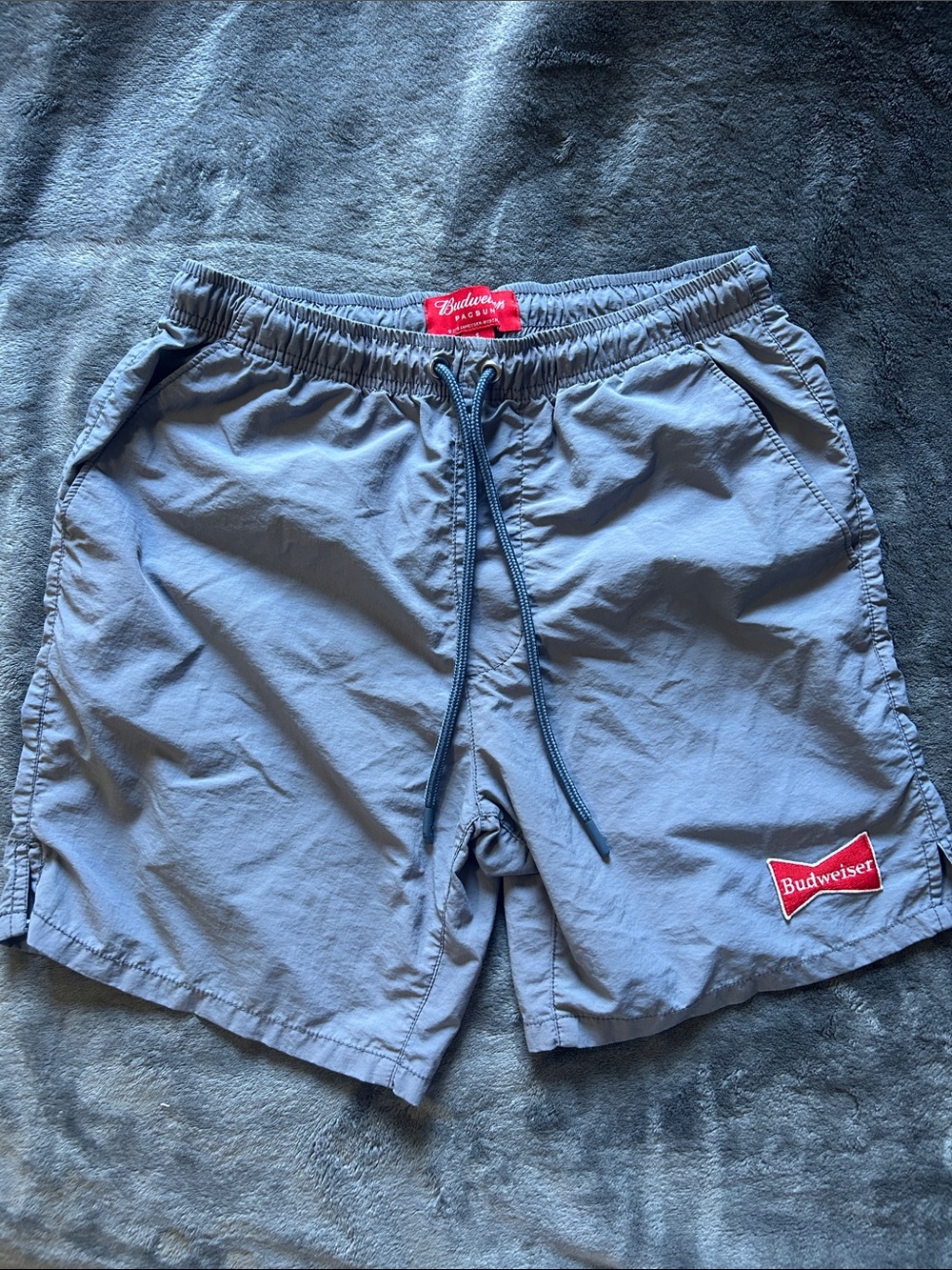 Budweiser Blue Shorts with Red Logo Patch